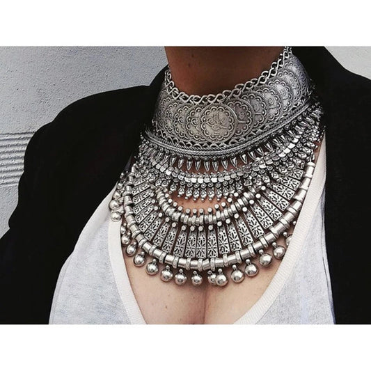 Gypsy Bohemian Chunky Tibetan Silver Necklace – Festival Party Jewelry for Women