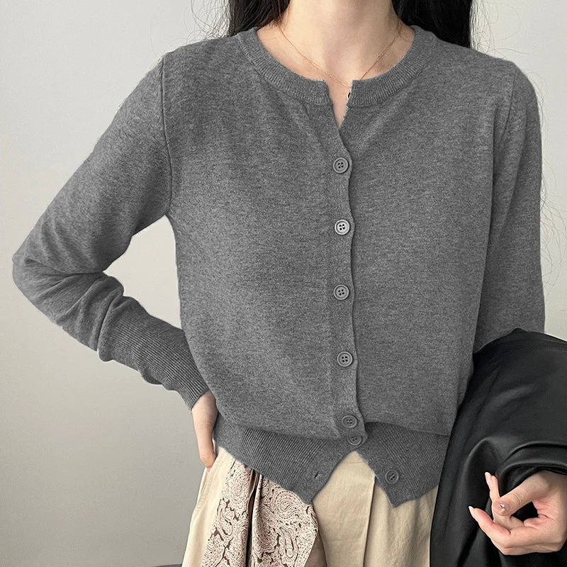 Women's Thin Fleece Knit Sweater – Round Neck, Loose Cashmere Top, Warm Casual Korean Style