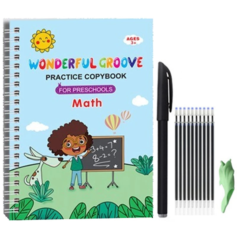 Magic Copybook Set – Reusable Calligraphy Practice with Grooves Template for Kids
