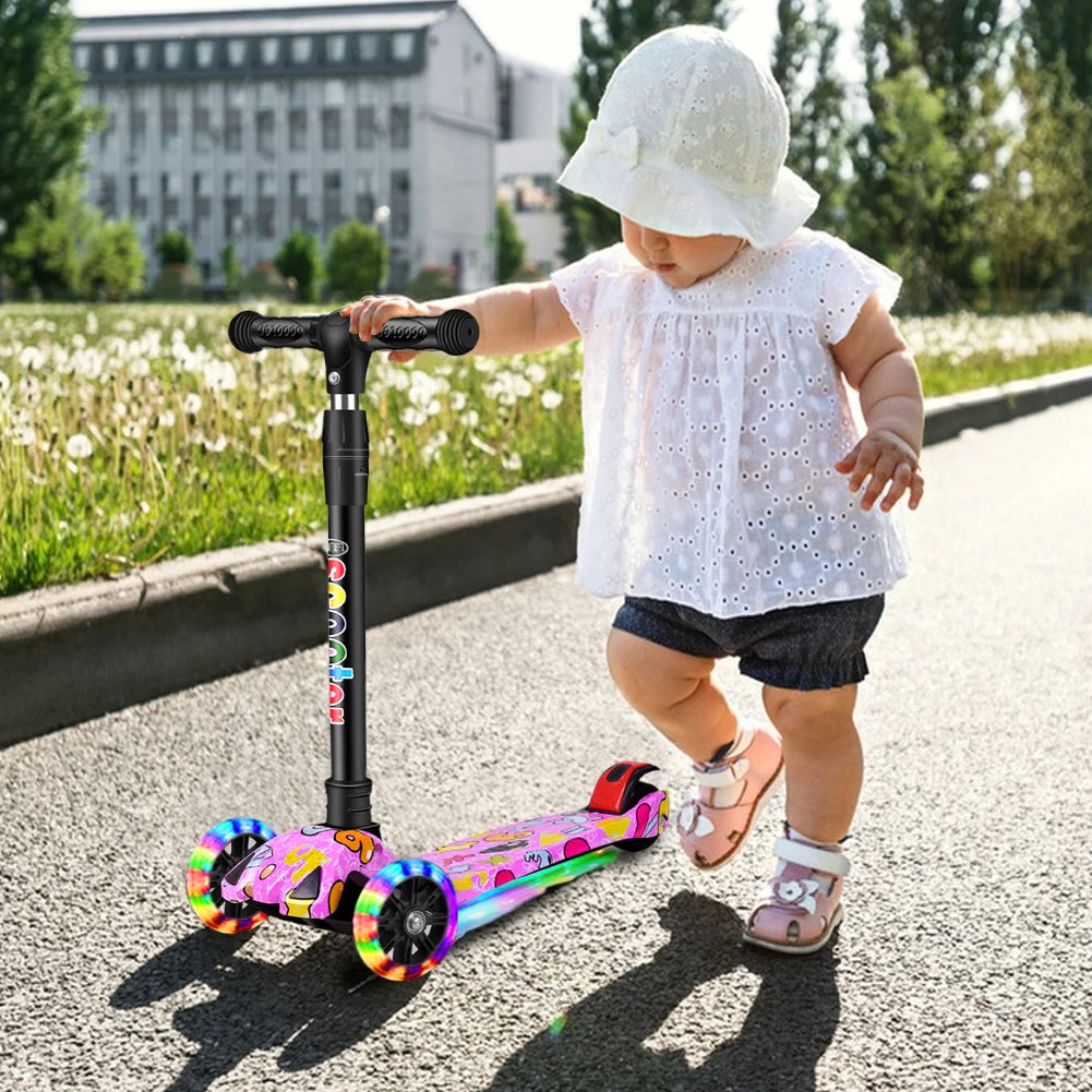 Foldable One-Pedal Three-Wheel Kick Scooter for Kids (Ages 2-10)