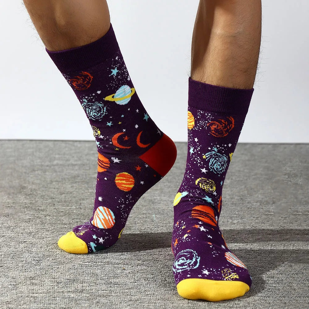 5 Pairs Combed Cotton Socks – Funny Fashion Crew Socks for Men & Women