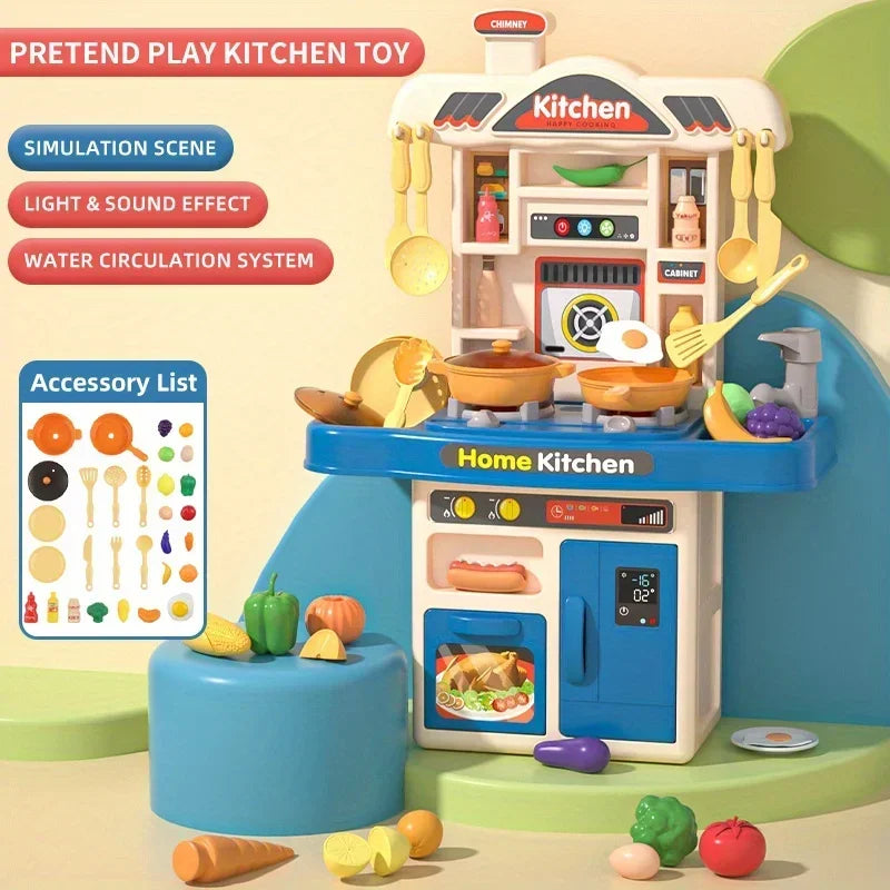Kids Realistic Kitchen Playset – Cooking Toys with Utensils, Light & Sound for Ages 3+