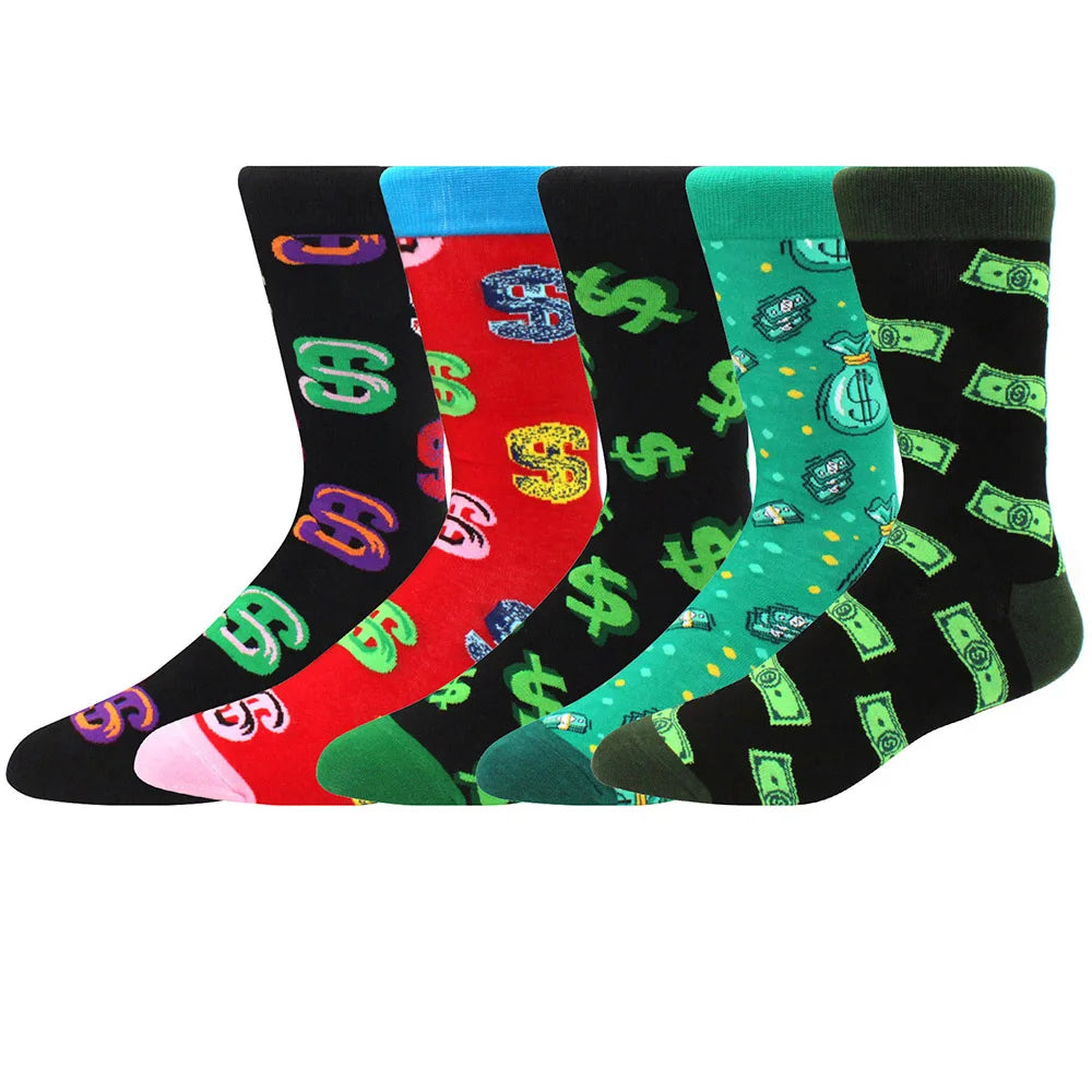 5 Pairs Combed Cotton Socks – Funny Fashion Crew Socks for Men & Women
