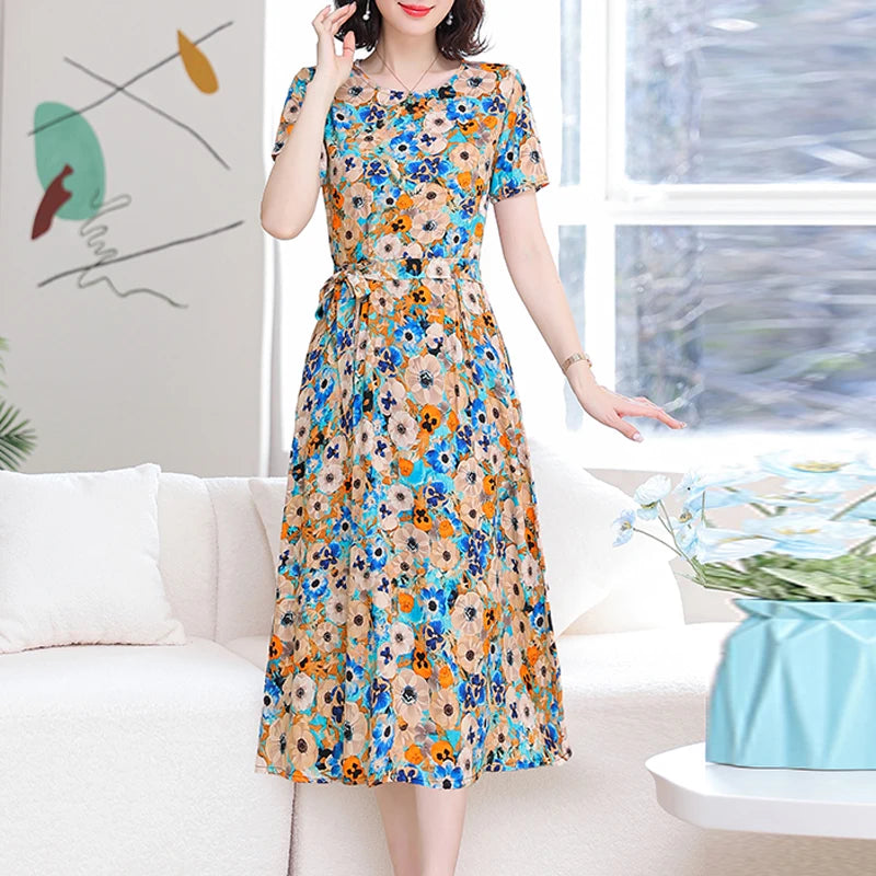 2024 Floral Print Bohemian Dress – O-Neck Sleeveless Loose Long Dress for Women