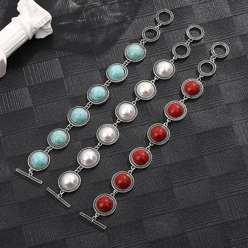 Bohemian White Pearl Bracelet – Vintage Silver Adjustable Ethnic Jewelry for Women