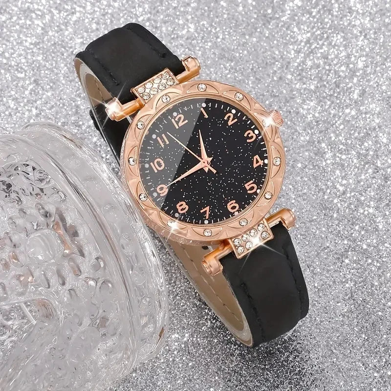 5-Piece Luxury Women's Watch Set – Rhinestone Quartz Wristwatches for Girls & Ladies