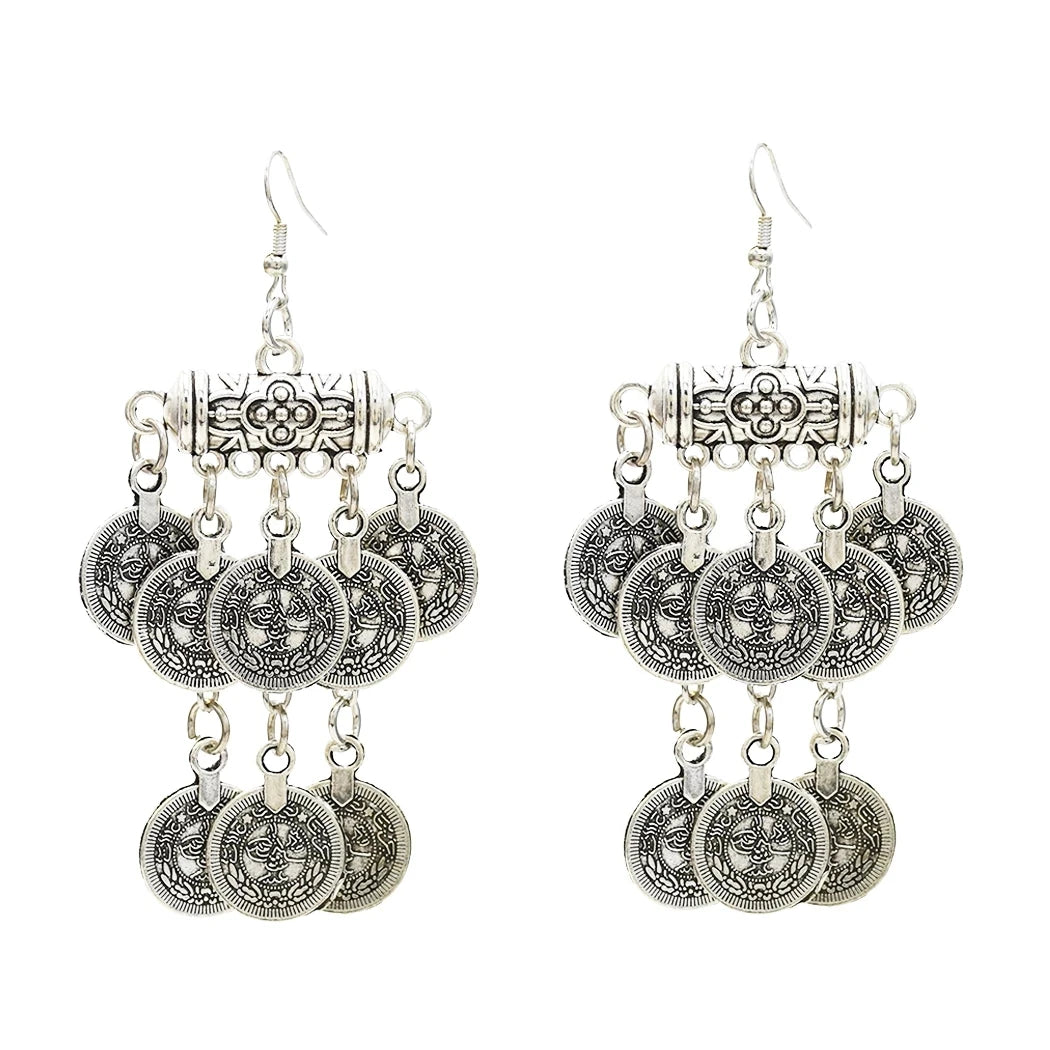 Afghan Boho Tassel Coin Necklace & Earrings Set – Ethnic Statement Jewelry