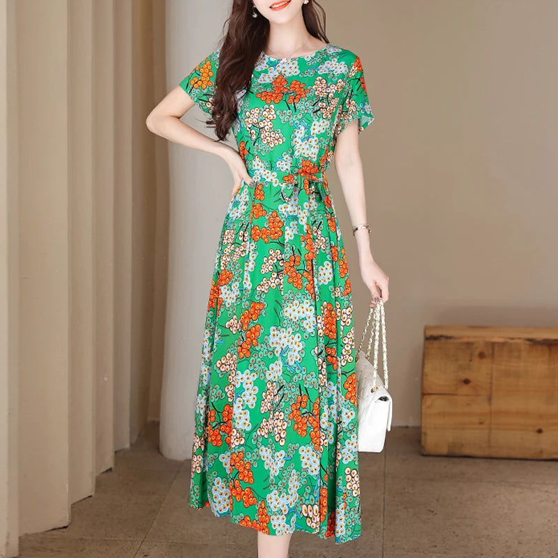 2024 Floral Print Bohemian Dress – O-Neck Sleeveless Loose Long Dress for Women