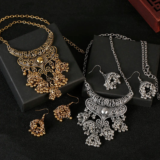 Luxury Retro Indian Jewelry Set – Necklace & Jhumka Earrings