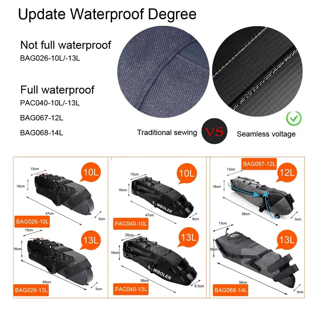 NEWBOLER 13L Waterproof Bike Saddle Bag – Foldable Rear Trunk for MTB/Road