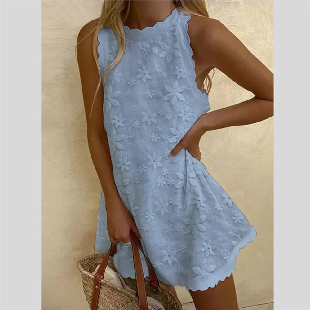 Women's 2024 White Lace Sleeveless Mini Dress – Casual Chic Summer Style