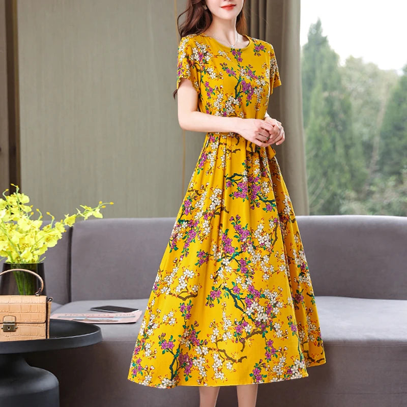 2024 Floral Print Bohemian Dress – O-Neck Sleeveless Loose Long Dress for Women