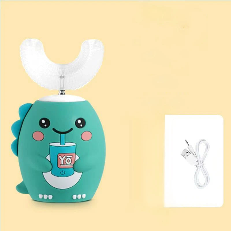 Smart Electric U-Shaped Toothbrush for Kids – 360° Silicone, Cartoon Design, IPX7 Waterproof