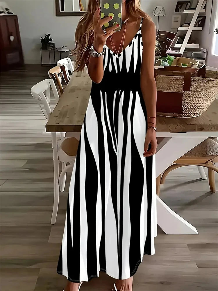 Women's Vintage Dreamcatcher Print Sleeveless Vest Dress – 2024 Summer V-Neck Halter