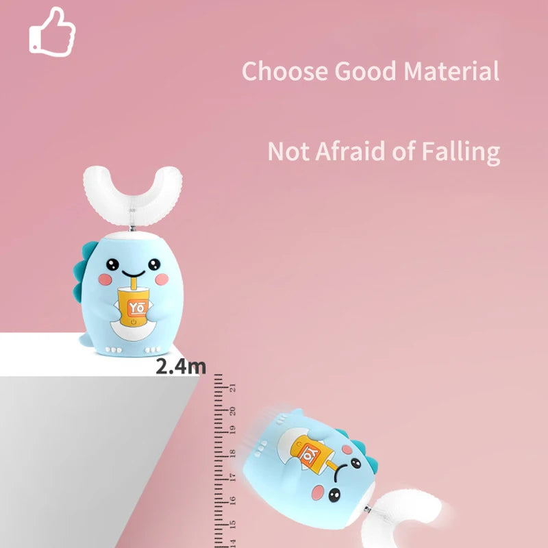 Smart Electric U-Shaped Toothbrush for Kids – 360° Silicone, Cartoon Design, IPX7 Waterproof