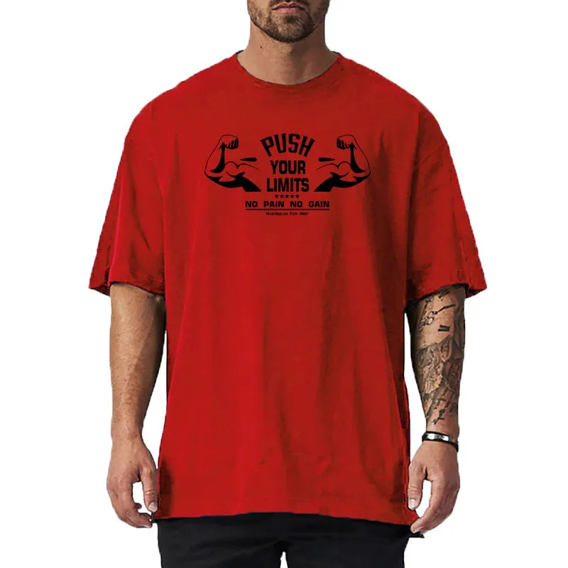 Oversized Streetwear Gym T-Shirt – Loose Fit Cotton Hip Hop Fitness Tee for Men