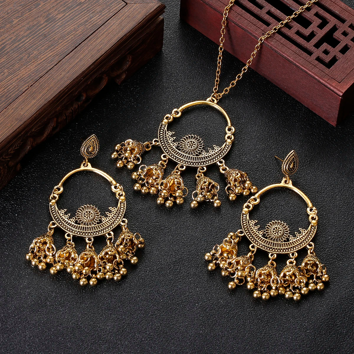 Luxury Retro Indian Jewelry Set – Necklace & Jhumka Earrings