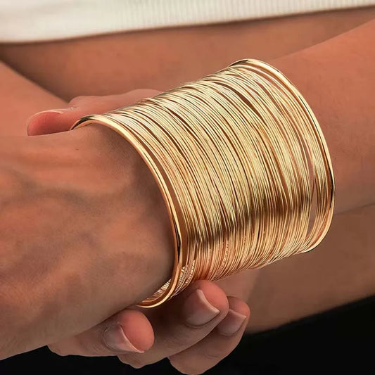 Vintage Gold Layered Wire Cuff Bracelet – Bold Metal Bangle for Women