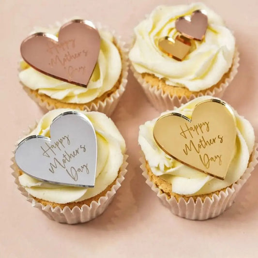 Gold Heart "Happy Mother’s Day" Cake Toppers – Cupcake Discs & Gift Tags