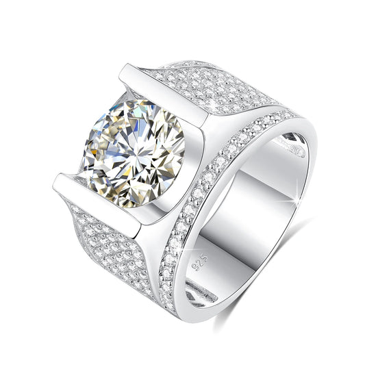 Men's 4CT Moissanite Ring – Real Silver 10mm Hip Hop Wedding Jewelry with Certificate