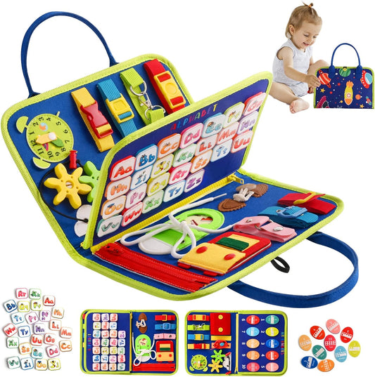 Montessori Busy Board | 1-4 Year Old Toddler Learning Toy | Fine Motor Skills Development | Montessori Sensory Playset | Early Childhood Education Tool | Portable Travel Preschool Activity Kit